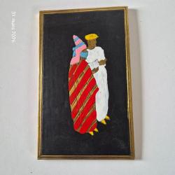 Petit tableau d'art marocain, en m&eacute;tal repouss&eacute; et peinture laque