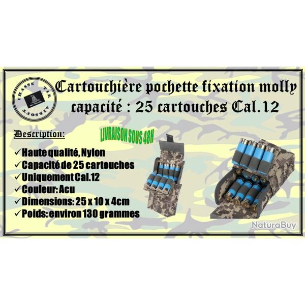 Cartouchi�re pochette fixations Molly avec une capacit� de 25 cartouches cal .12 de couleur Acu