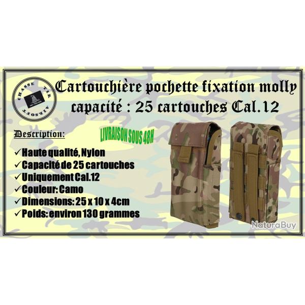 Cartouchi�re pochette fixations Molly avec une capacit� de 25 cartouches cal .12 de couleur Camo