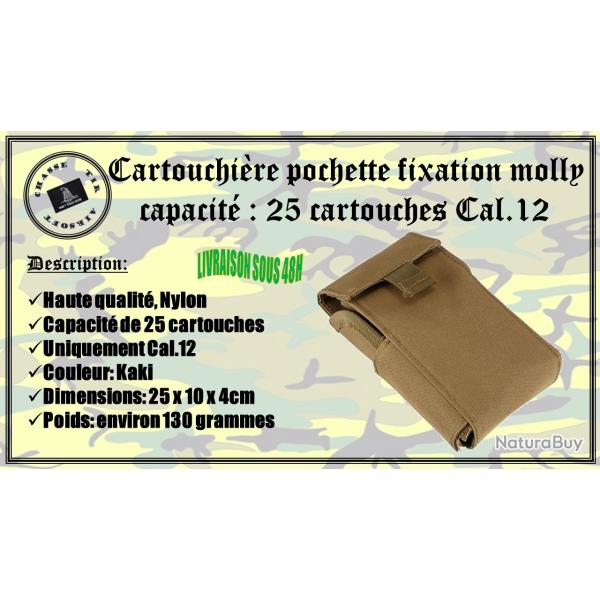 Cartouchi�re pochette fixations Molly avec une capacit� de 25 cartouches cal .12 de couleur Kaki