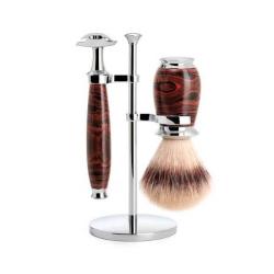 Set de rasage 3 pi&egrave;ces Muhle lame s&eacute;curit&eacute; Purist synth&eacute;tique argent&eacute;