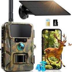 Cam&eacute;ra de Chasse 4G LTE 48MP Panneau Solaire Carte SIM Batterie 5200 mAh Carte TF64 GB &Eacute;tanche