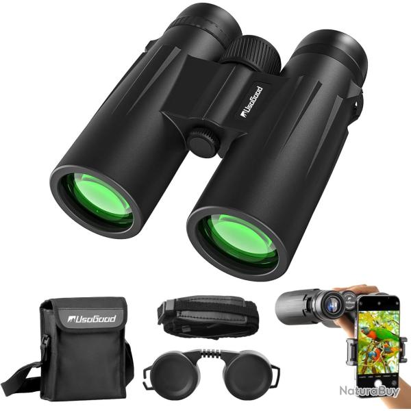 Jumelles Compactes Adultes HD 10 x 42 Prismes BAK4, Objectifs FMC �tanches Adaptateur T�l�phone