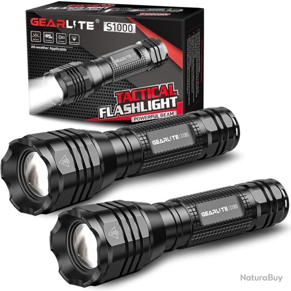 Lampe Torche Led  2 Pcs  �tanche Puissante 2000 Lumens avec 5 Mode P�che Camping Randonn�e Zoomable