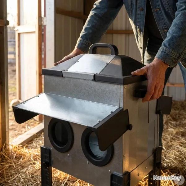 Mangeoire Robust� pour volailles - 16kg - Acier galvanis� avec couvercle anti-pluie