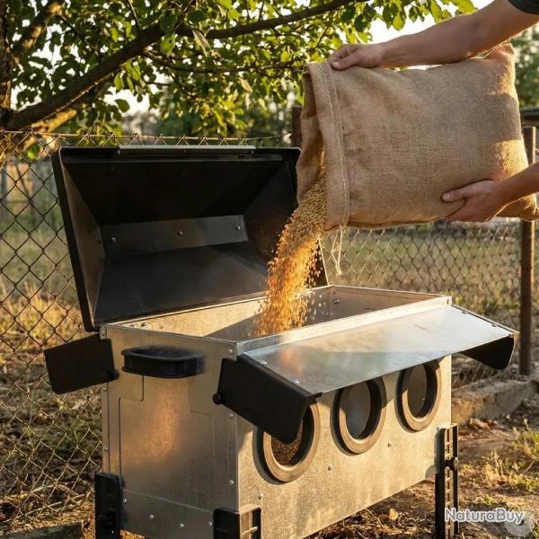 Mangeoire Robust� pour volailles - 18kg - Acier galvanis� avec couvercle anti-pluie