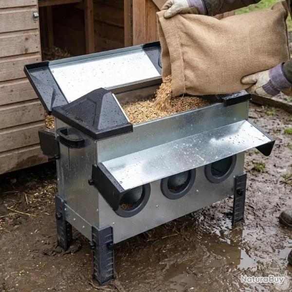 Mangeoire Robust� pour volailles - 24kg - Acier galvanis� avec couvercle anti-pluie