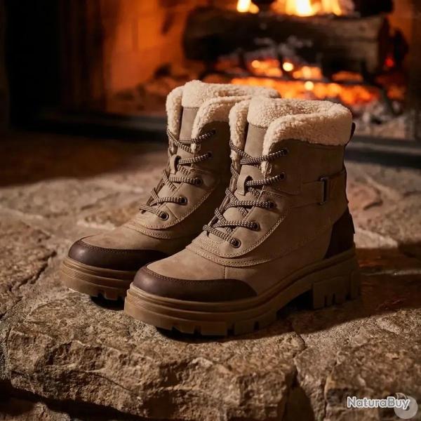 Bottines fourr�es taupe effet peau de p�che fourrure synth�tique 40