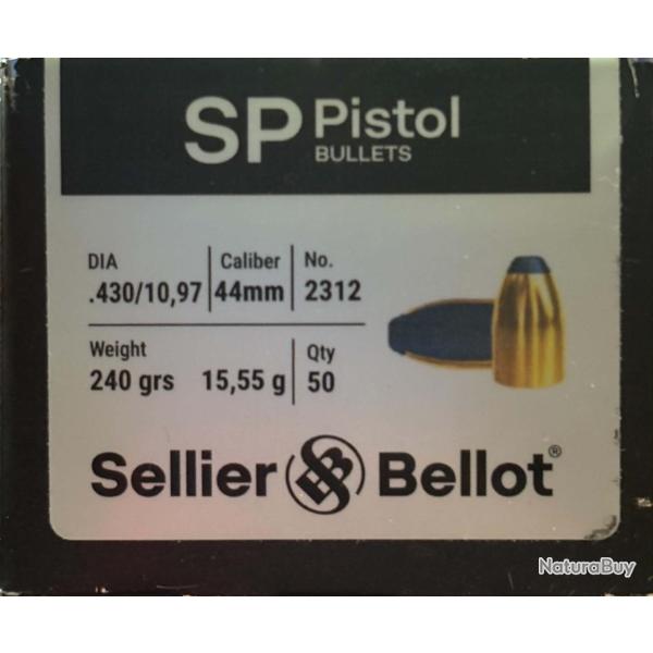 Ogives Sellier & bellot calibre 44mag SP 240grs x50