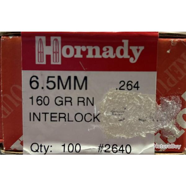 Ogives HORNADY 6.5mm 264 diam 160gr RN interlock x100