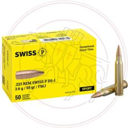 Cartouches SWISS P DS-1 FMJ - Cal: 223 REM - 55grs - Boite de 50