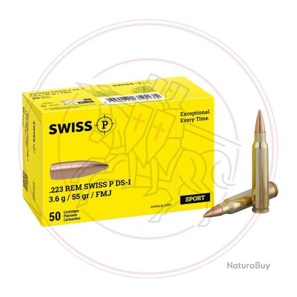 Cartouches SWISS P DS-1 FMJ - Cal: 223 REM - 55grs - Boite de 50