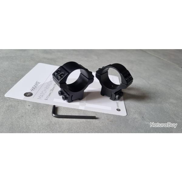 Colliers de montage lunette Hawke 30mm rail 11mm hauteur m�dium.