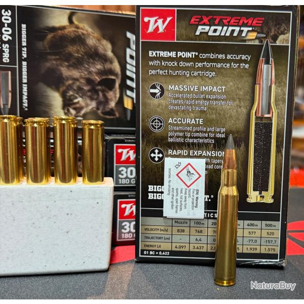 OFFRE LOT DE 5 BOITES 30-06 EXTREME POINT 180 GRAIN BTE DE 20 SOIT LE CARTON DE 100 MUNITIONS