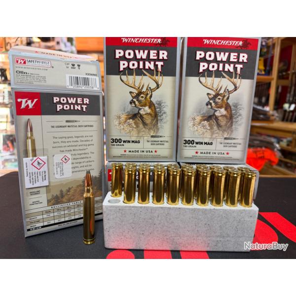 SUPER OFFRE LOT DE 5 BOITES WINCHESTER CALIBRE 300 WIN MAG POWER POINT SOIT 100 MUNITIONS