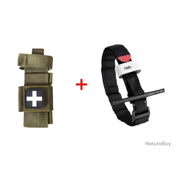 Ensemble n�3 Garrot + Porte-garrot Kaki + Patch B/N (1)