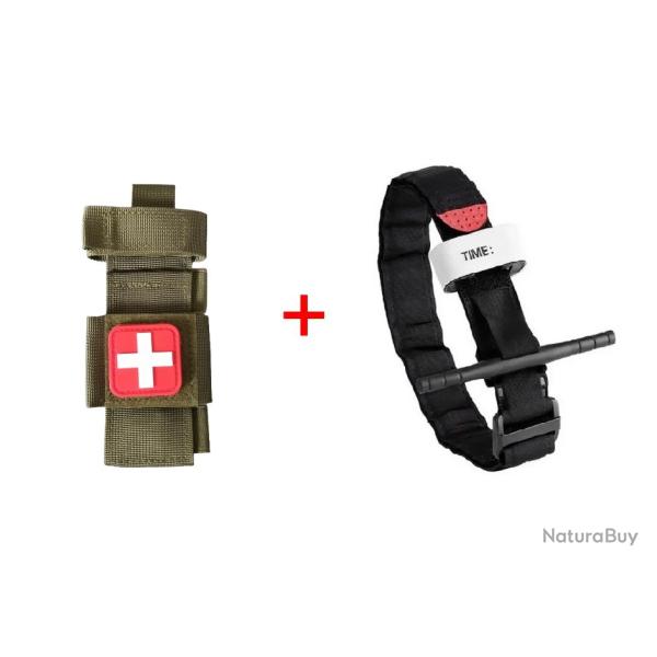 Ensemble n�3 Garrot + Porte-garrot Kaki + Patch B/R (1)