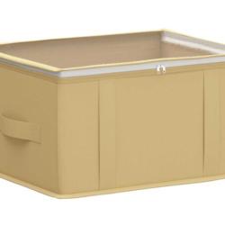Bo&icirc;te rangement tissu intiss&eacute; cr&egrave;me 43x34x23 cm pliable fen&ecirc;tre transparente