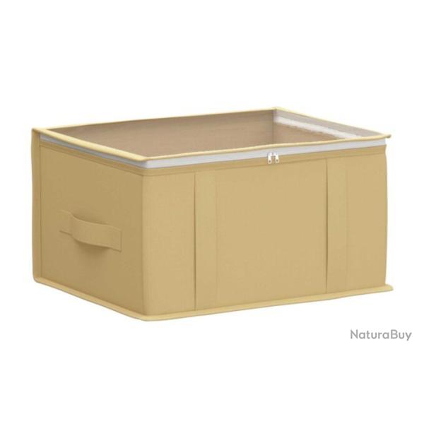 Bo�te rangement tissu intiss� cr�me 43x34x23 cm pliable fen�tre transparente