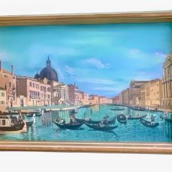 Venise Le Grand Canal Par  B.Shaw 1969 - Sur Isorel - Cadre En Bois 60x38 cm