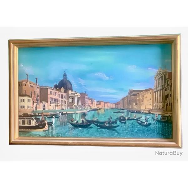 Venise Le Grand Canal Par  B.Shaw 1969 - Sur Isorel - Cadre En Bois 60x38 cm