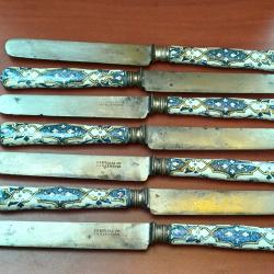 Ancien et rare service de 7 couteaux &agrave; fruit en porcelaine PREYSSAS VILLENEUVE