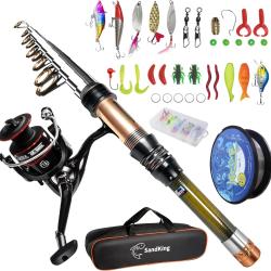 Kit de Canne &agrave; p&ecirc;che T&eacute;lescopique 2.1m Fibre de Carbone Kit Leurres Moulinet Sac Transport App&acirc;ts