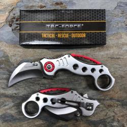 Couteau Karambit Tac Force Semi Automatique Lame Acier Inox Manche Aluminium Rouge & Gris Linerlock