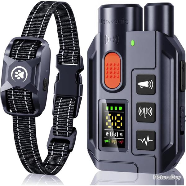 Collier Dressage Chien Port�e 1000m �cran LCD �tanche IP67 4 Modes Ultrason Vibration Bip Bleu