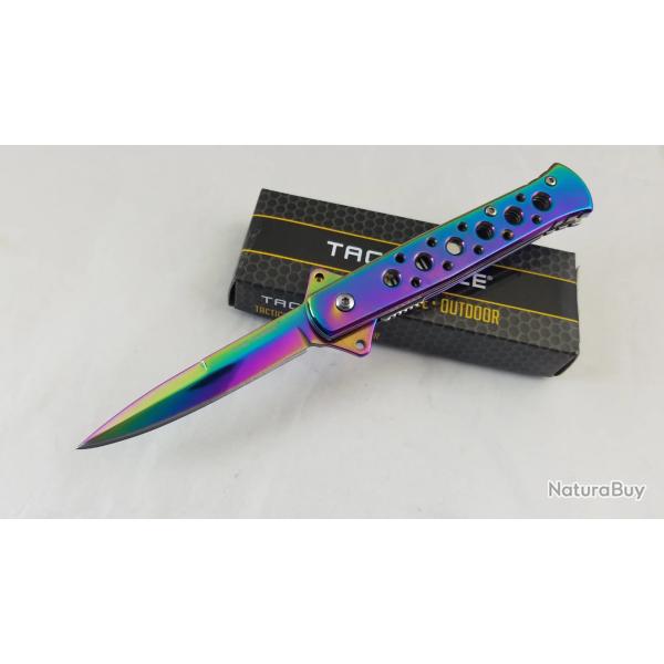 Couteau Stiletto Semi Automatique Lame Spectrum Manche Alu Spectrum Tac Force Linerlock Clip