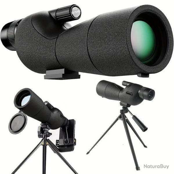 Longue Vue 25-75x60 HD Prisme BAK4 Lentille ED Observation Faune Chasse Camping Outdoor Noir