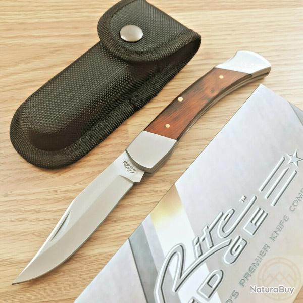 Couteau The Big John Lockback Style Buck Lame Acier Carbone/Inox Manche Bois Etui Nylon