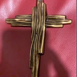 Rare Crucifix Brutaliste en Bronze &agrave; la Cire Perdue - Sign&eacute; Bruno EECKMAN - fondeur Fragametal
