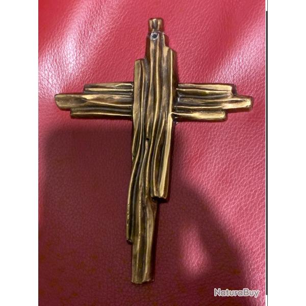 Rare Crucifix Brutaliste en Bronze � la Cire Perdue - Sign� Bruno EECKMAN - fondeur Fragametal