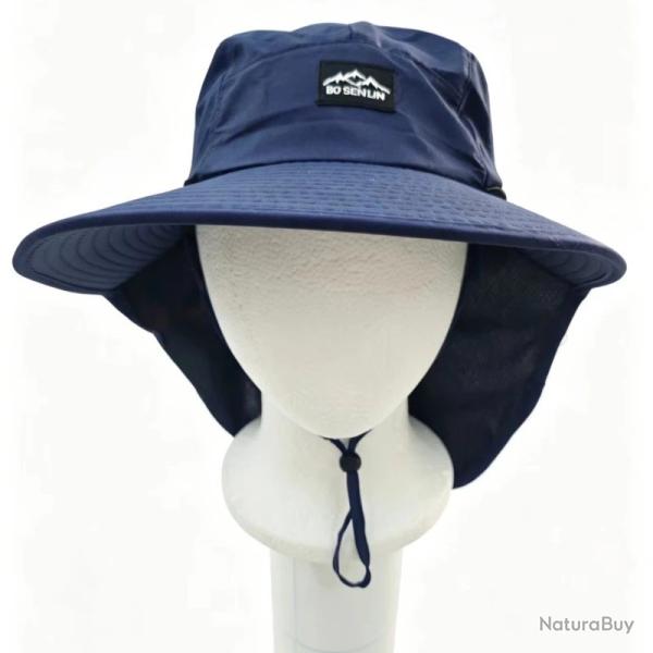 Chapeau de P�che Anti-UV Unisexe S�chage Rapide Coupe-Vent Rabat Cou Randonn�e Outdoor Bleu