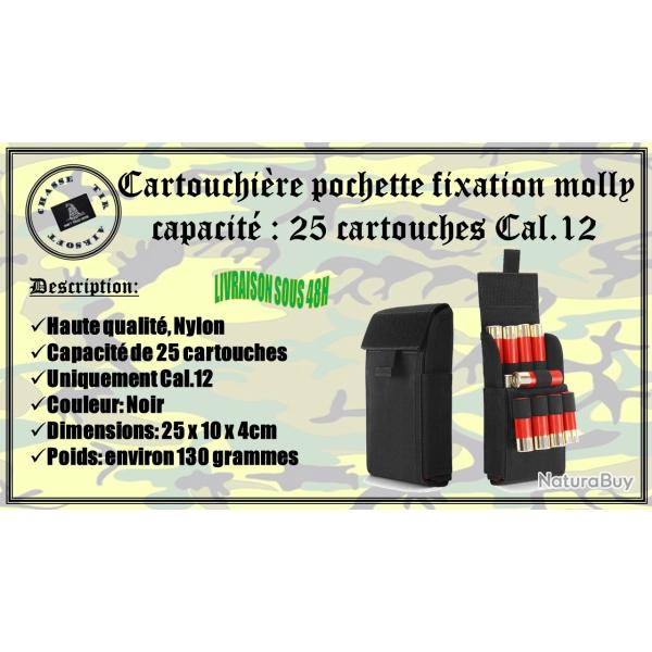 Cartouchi�re pochette fixations Molly avec une capacit� de 25 cartouches cal .12 de couleur Noir