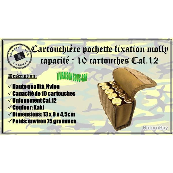 Cartouchi�re pochette fixations Molly avec une capacit� de 10 cartouches cal .12 de couleur Kaki
