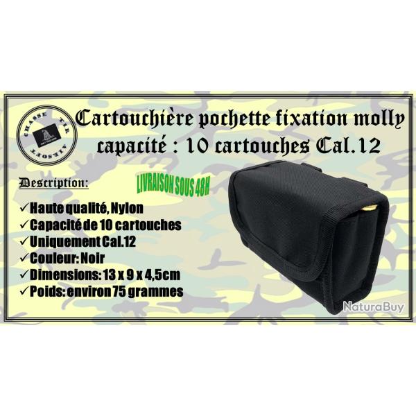 Cartouchi�re pochette fixations Molly avec une capacit� de 10 cartouches cal .12 de couleur Noir