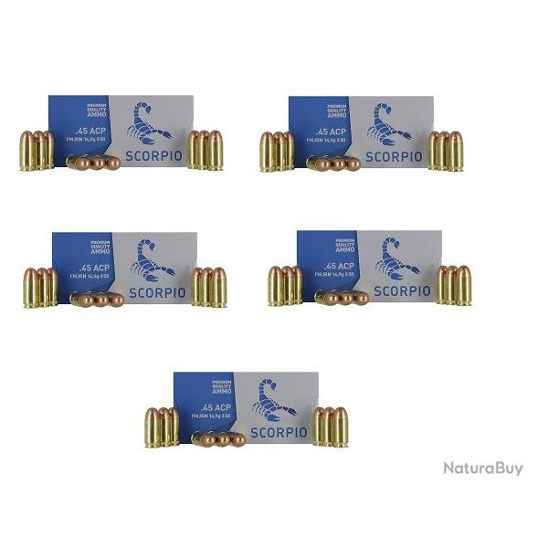 munitions STV SCORPIO Cal.45ACP FMJ 230gr 14.9G PAR 250
