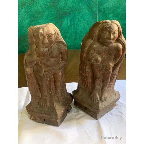Rare ensemble architectural XVe siecle - ADAM & �VE et mascaron