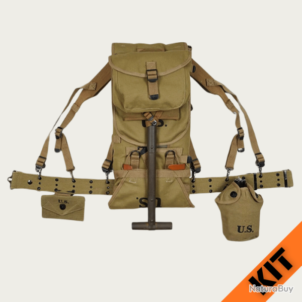 KIT - Havresack Mod 28 + Ceinturon M36 + Brelage M36 + M�dic Pouch + Gourde avec Quart + Pelle U.S e
