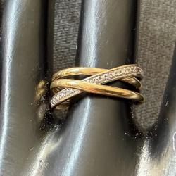 Bague triple anneau or 18 carats et diamants - taille 57