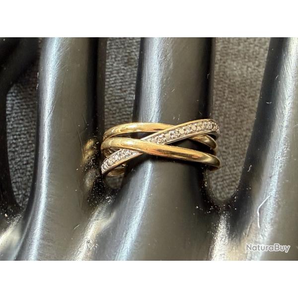 Bague triple anneau or 18 carats et diamants - taille 57