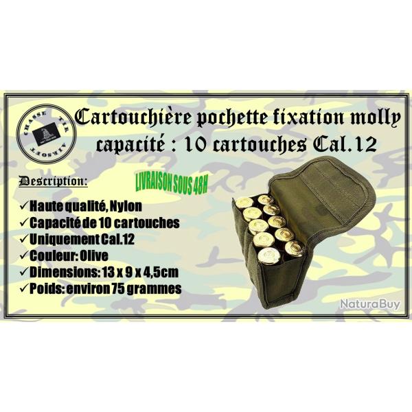 Cartouchi�re pochette fixations Molly avec une capacit� de 10 cartouches cal .12 de couleur Olive