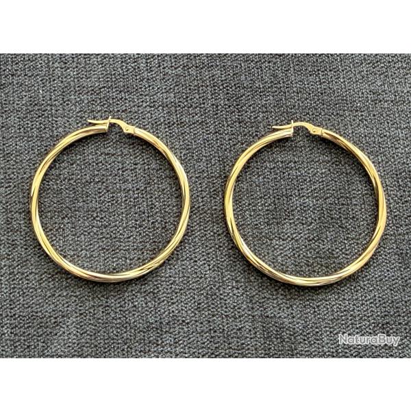 Grandes cr�oles bomb�es en or massif 18 carats - Boucles d'oreilles