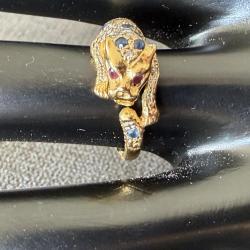 Bague jaguar en or massif 18 carats - Rubis, saphirs et diamants - taille 54