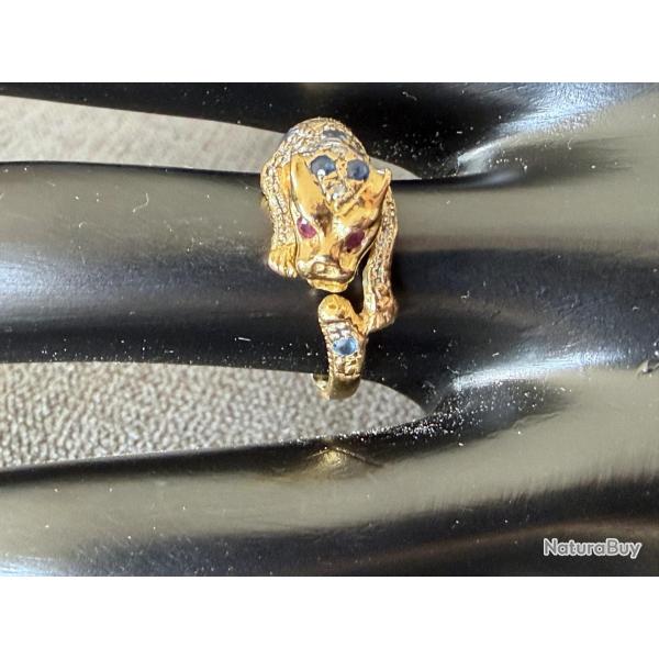 Bague jaguar en or massif 18 carats - Rubis, saphirs et diamants - taille 54