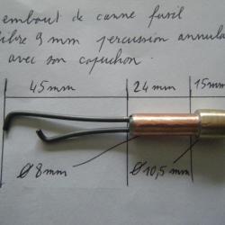 embout de canne fusil calibre 9 mm percussion annulaire avec son capuchon