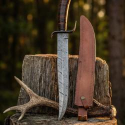 EP02 -Grande lame damass&eacute;e artisanale | Handcrafted Damascus Bowie Blade | Pi&egrave;ce de collection