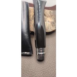 OP04 - Couteau pliant OPINEL  lame inox 8 custom corne noire + &eacute;tui cuir OFFERT